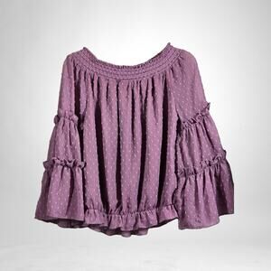 Women's Size Medium Blouse Swiss Dot Lined Mauve Elastic Waist